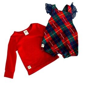 Wild Flowers Baby Girls Red Long Sleeve‎ Top Plaid Romper Outfit 18m